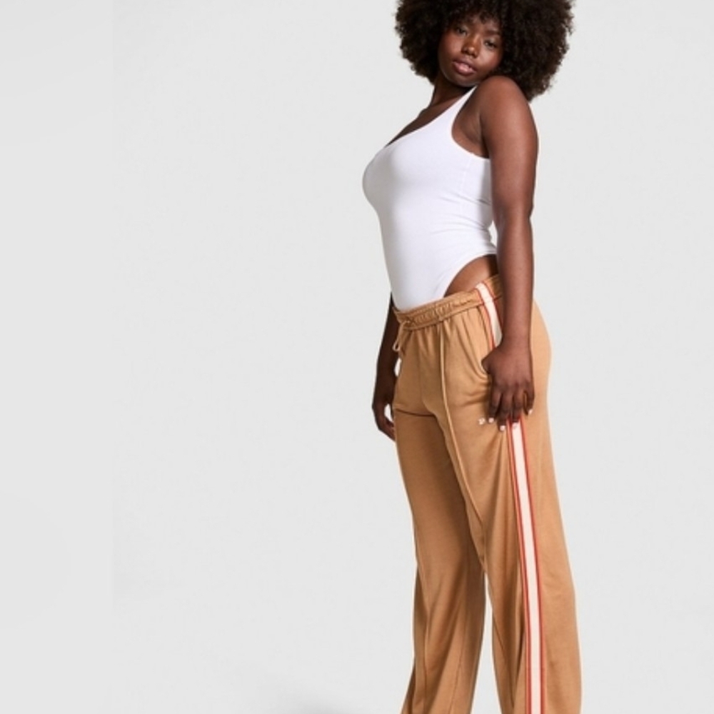 Victoria's Secret Tan Joggers with White and Red Stripes